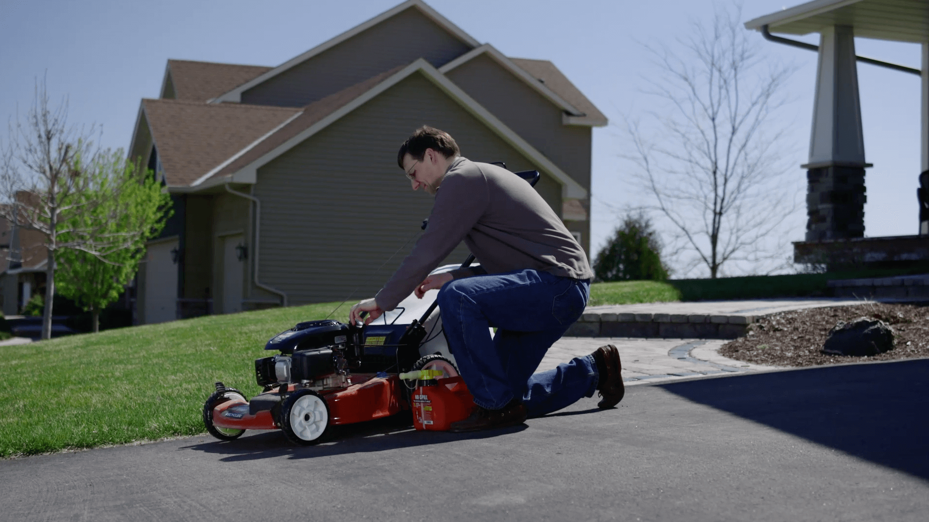 Man whose lawnmower won't start