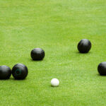 Close up of outdoor lawn bowling game