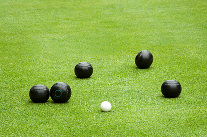 Close up of outdoor lawn bowling game