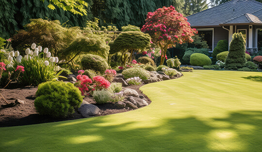 A maintained yard with a garden